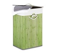 Relaxdays Cesto Ropa Sucia Plegable, Cubo Colada Rectangular con Tapa, Bambú, 83 L, 65,5 x 43,5 x 33,5 cm, Verde