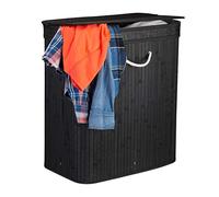 Relaxdays Cesto Ropa Sucia Rectangular con 2 Compartimentos, Cubo Colada, Canasta con Tapa, Bambú, 95 L, Negro