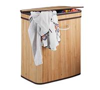 Relaxdays Cesto Ropa Sucia Rectangular con 2 Compartimentos, Cubo Colada, Canasta con Tapa, Bambú, 95 L, Natural