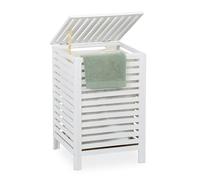 Relaxdays Cesto Ropa Sucia, Saco Interior Extraíble, 63 L, 65,5x45x45 cm, Arcón Colada con Tapa, Madera Nogal, Blanco