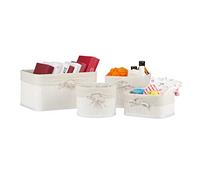 Relaxdays Cestos Almacenaje Set de 4, Bambú y Funda de Tela, 4 Tamaños, Caja de Juguetes, Cosméticos y Toallas, Blanco