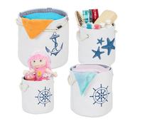 Relaxdays Cestos de almacenaje náuticos set de 4 blanco,azul