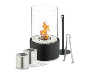 Relaxdays Chimenea de mesa interior y exterior negro,plata,transparente