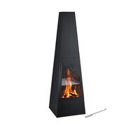 Relaxdays Chimenea Exterior con Barbacoa, Caja Cenizas, Salvachispas, Atizador, Parrilla Jardín, 149x44,5x44,5 cm, Negro