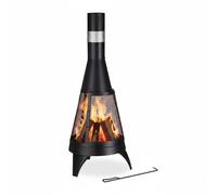 Relaxdays Chimenea exterior negra con salvachispas negro,plata