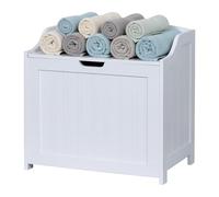 Relaxdays Cofre para ropa, 80 l, para ropa sucia, ropa de cama y juguetes, cofre de almacenamiento con tapa, MDF, blanco