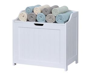 Relaxdays Cofre para ropa, 80 l, para ropa sucia, ropa de cama y juguetes, cofre de almacenamiento con tapa, MDF, blanco