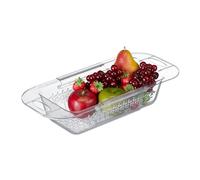 Relaxdays Colador Extensible para Fregadero, 43,5 a 57 cm, para Enganchar, Escurridor Plástico de Cocina, Transparente