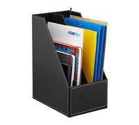 Relaxdays Colector de pie Archivador Piel Sintética, Organizador Carpetas, Revistero 2 Compartimentos, DIN A4 a C4, 35x18x26,5 cm, Negro, Poliéster, 35 x 18 x 26,5 cm