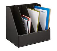 Relaxdays Colector de pie Archivador Piel Sintética, Organizador Carpetas, Revistero 4 Compartimentos, DIN A4 a C4, 35x36x26,5 cm, Negro, 35 x 18 x 26,5 cm