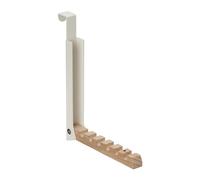 Relaxdays Colgador Plegable Puerta, Gancho con 6 Ranuras Perchas Ropa, Perchero Metal y Madera, 21 x 2,5 x 18 cm, Crema