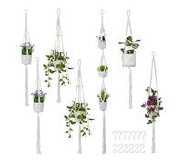 Relaxdays Colgadores macetas macramé Set de 7 crema,plata