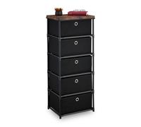 Relaxdays Cómoda efecto madera con cajones de tela marrón,negro,plata