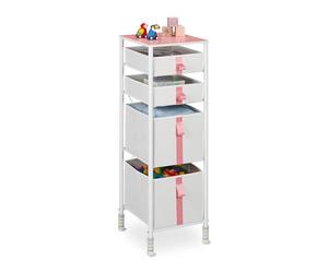 Relaxdays Cómoda Infantil, 4 Cajones de Tela, Cajonera Habitación Juguetes, Niños, 109,5 x 36 x 40,5 cm, Blanco y Rosa, Acero