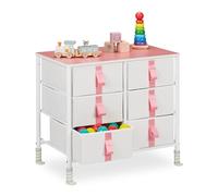 Relaxdays Cómoda Infantil, 6 Cajones de Tela, Cajonera Habitación Juguetes, Niños, 61,5 x 68 x 40,5 cm, Blanco y Rosa, Poliéster