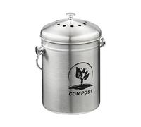 Relaxdays Compostera Cocina – Filtro de olores, 5 L, tapa, acero inoxidable – Plata/Negro