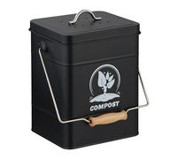 Relaxdays Compostera Cocina 6 L con Tapa y Filtro Olores, Cubo Compostaje Basura Orgánica, Acero Inoxidable, Negro