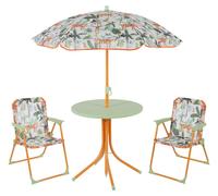 Relaxdays, conjunto de asientos para niños para camping, con motivos de jungla, que incluye sillas plegables, una mesa y un parasol, ideal para el jardín, en colores variados