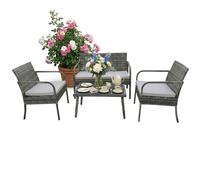 Relaxdays Conjunto de jardín de ratán 4 piezas crema,gris