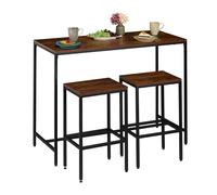 Relaxdays Conjunto Mesa de Bar 3 pzas con taburetes, 90 x 120 x 50 cm, 2 pers., Estilo Industrial marrón/Negro