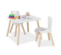 Relaxdays Conjunto mesa y 2 sillas infantiles blanco,marrón claro
