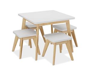 Relaxdays Conjunto mesa y 4 taburetes infantiles blanco,marrón claro