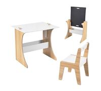 Relaxdays Conjunto Mesa y Silla Infantil con Pizarra, 56x60x50 cm, Blanco/Natural para niños