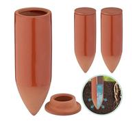 Relaxdays Conos de Riego Arcilla, Set de 3, 330 ml, Autorriego Plantas Interior, Jardineras Balcón, con Tapa, Terracota