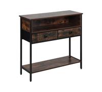 Relaxdays Consola Estrecha Industrial de MDF y Metal con 2 cajones, 80x80x30 cm, marrón Oscuro