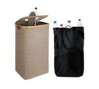Relaxdays Contenedor de Botellas de Reciclaje 100 l, Bolsa Lavable, HBT 70 x 42 x 34 cm, con Tapa, Fieltro, Beige
