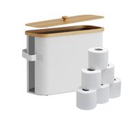 Relaxdays Contenedor de Papel higiénico, 12 Rollos, 33 x 45 x 16 cm, Tela, bambú, Cesta, Blanco