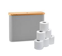 Relaxdays Contenedor de Papel higiénico, 12 Rollos, 34,5 x 45 x 15 cm, Tela, bambú, Soporte, Gris