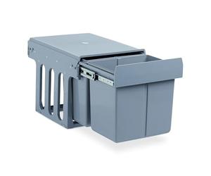Relaxdays Contenedor empotrable de Cocina, Deslizable, 2 Cubos de 15L para armarios, Plástico, 35,1 x 34,3 x 48 cm, Gris
