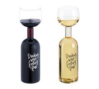 Relaxdays Copa vino con base en forma de botella negro,plata,transparente