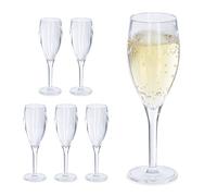 Relaxdays Copas Cava Plástico, Set de 6, Irrompibles y Libres de BPA, 50 ml, Reutilizables, Vasos Champán, Transparente