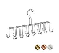 relaxdays Corbatero 14 Ganchos, Percha Cinturones Moderna, Metal, Plateado, 17 x 36 x 9,5 cm, Hierro