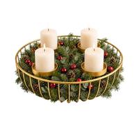 Relaxdays corona de Adviento dorada, 4 velas pilar, decoración moderna | metal (Al x ø) 10 x 33 cm