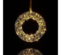 Relaxdays Corona Luces LED, Decoración Ventana Colgante, Ø 25 cm, Lámpara Fairy Lights, A Pilas, Interiores, Plateado