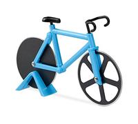 Relaxdays Cortapizzas, Cortador de Pizza Bicicleta, Cuchilla Masa Acero Inoxidable, 11,5 x 18 x 3 cm, Azul