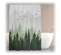 Relaxdays Cortina de Ducha con Bosque, de Baño, 180 x 200 cm, Antimoho, Lavable, 12 Anillas, para Bañera, Multicolor