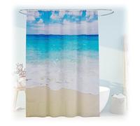 Relaxdays Cortina de Ducha Diseño Playa, Baño, 180 x 200 cm, Antimoho, Lavable, 12 Anillas, para Bañera, Multicolor