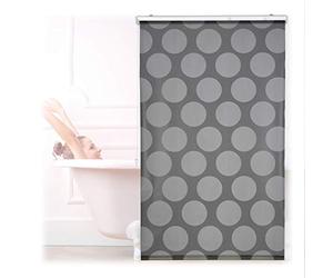 Relaxdays Cortina Enrollable Ducha Lunares, Estor Traslúcido, Repele Agua, Sujeción Techo/Ventana, 100x240 cm, Gris