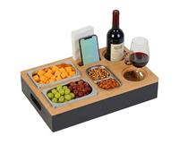 Relaxdays Barra para sofá con 3 cuencos inox marrón claro,negro,plata
