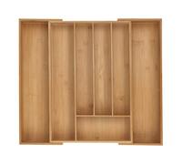 Relaxdays Cubertero, 5-7 Compartimentos, Organizador de Cubiertos Extensible, Cajón, 6 x 34-56 x 50 cm, Bambú, Natural