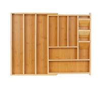Relaxdays Cubertero, Organizador Cubiertos Extensible, 8-11 Compartimentos, 5,5x32-54x42 cm, Cajón, Bambú y MDF, Natural