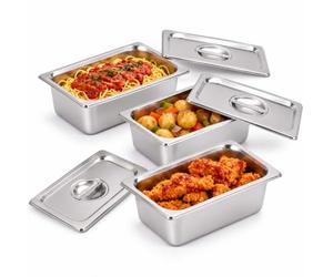 Relaxdays Cubetas Gastronorm GN 1/4 con Tapa Set de 3, Plata | Recipientes de Cocina y Catering, Acero Inoxidable, 10 x 26,5 x 16,2 cm