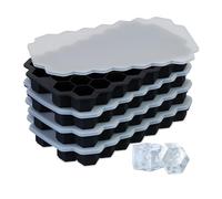 Relaxdays Cubiteras de Silicona, Set de 4, Reutilizables, Moldes para Hielo, 37 Cubitos Hexagonales, con Tapa, Negro, 2,5 x 21 x 13 cm
