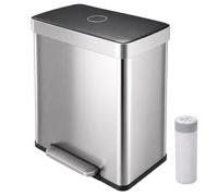 Relaxdays cubo basura, 2 compartimentos, 2x30 L, cubos extraíbles, plateado | cierre suave, pedal, acero inoxidable