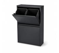 Relaxdays Cubos de basura, 4 x 18 l, 4 compartimentos, tapa frontal, negro | Cocina y separación de residuos, hierro, (Al x An x Fon) 20 x 65 x 93 cm