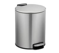 Relaxdays Cubo Basura 5 Litros, Acero Inoxidable, Bote Interior Extraíble, Mecanismo Automático, Papelera Cocina, Plata